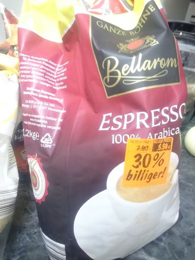 Cost of Food in Germany -Espresso Arabica 1,2kg for 5,50€