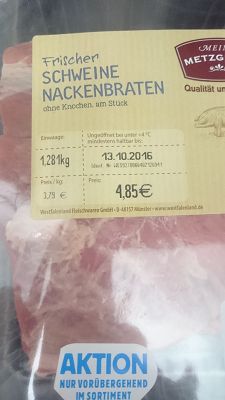 Cost of Food in Germany -Pork neck for a pork roast dish